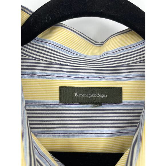 Ermenegildo Zegna Shirts Mens Size Large Button Down Long Sleeve Yellow Blue LOT - Picture 4 of 13